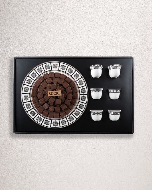 Quadrant Chocolate tray with 6 Arabic coffee cups