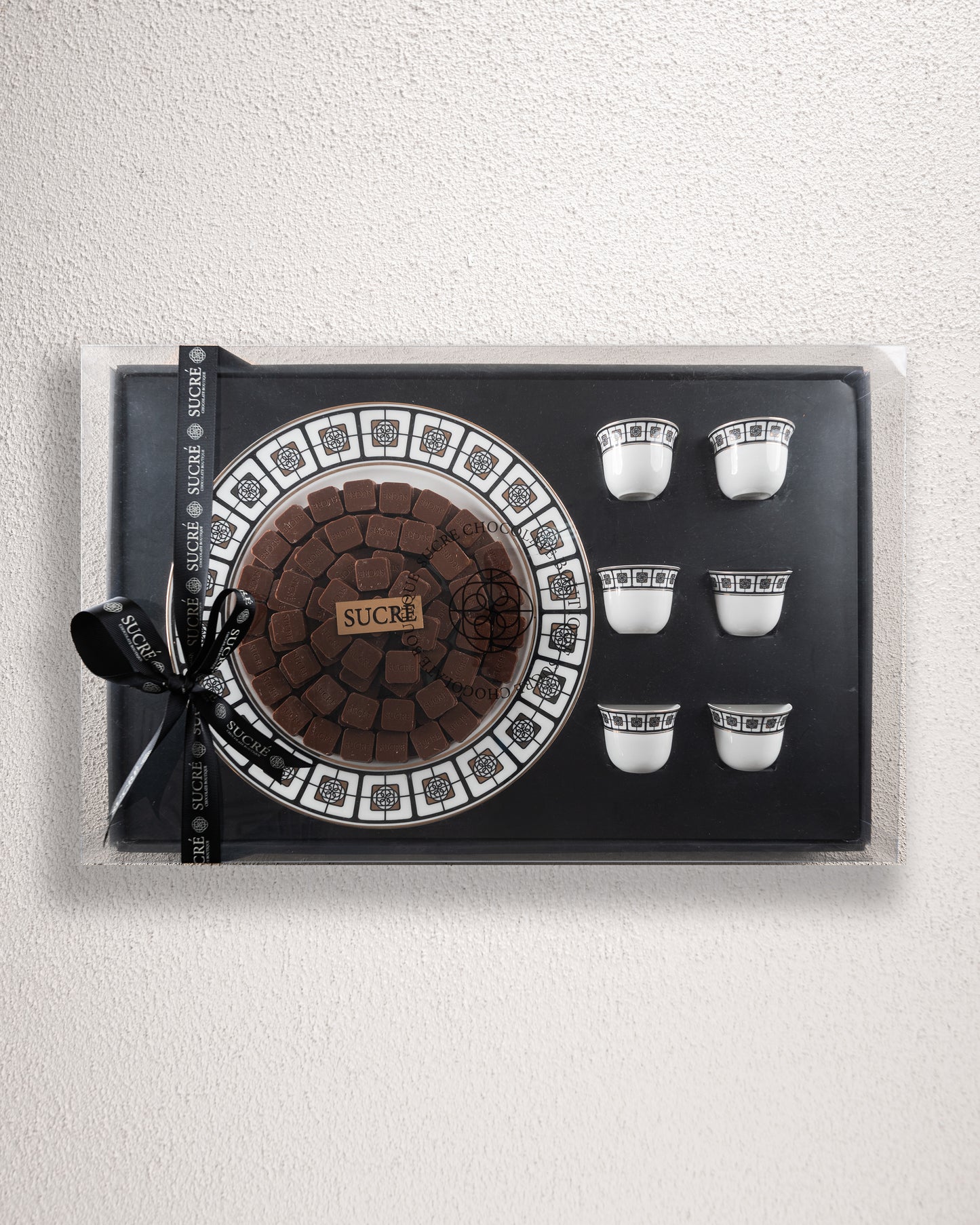 Quadrant Chocolate tray with 6 Arabic coffee cups