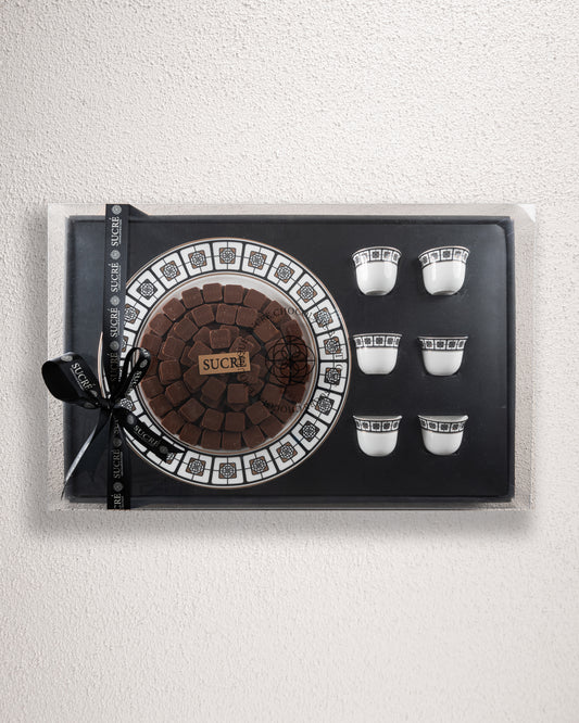 Quadrant Chocolate tray with 6 Arabic coffee cups