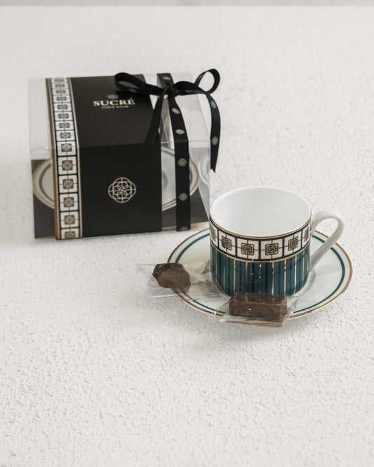 Teal Tea cup with chocolate